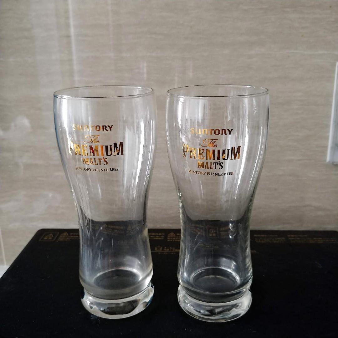 Pair of Suntory Premium Malts Original Beer Glasses, Furniture & Home