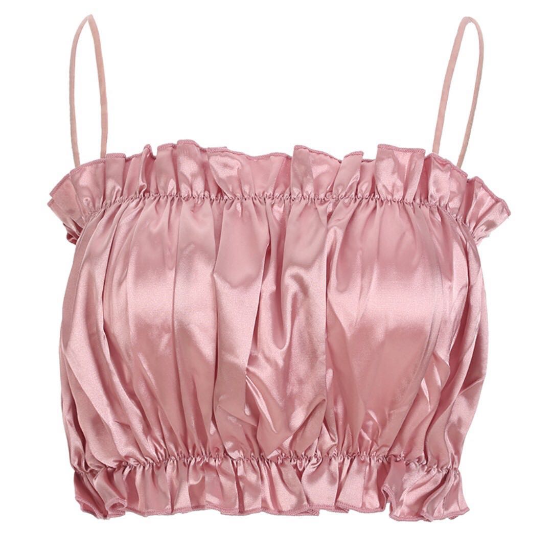 pink satin crop top