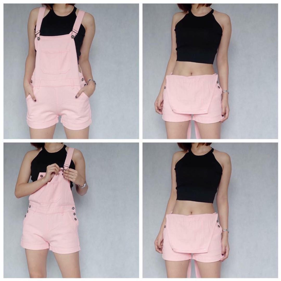 overall shorts and crop top