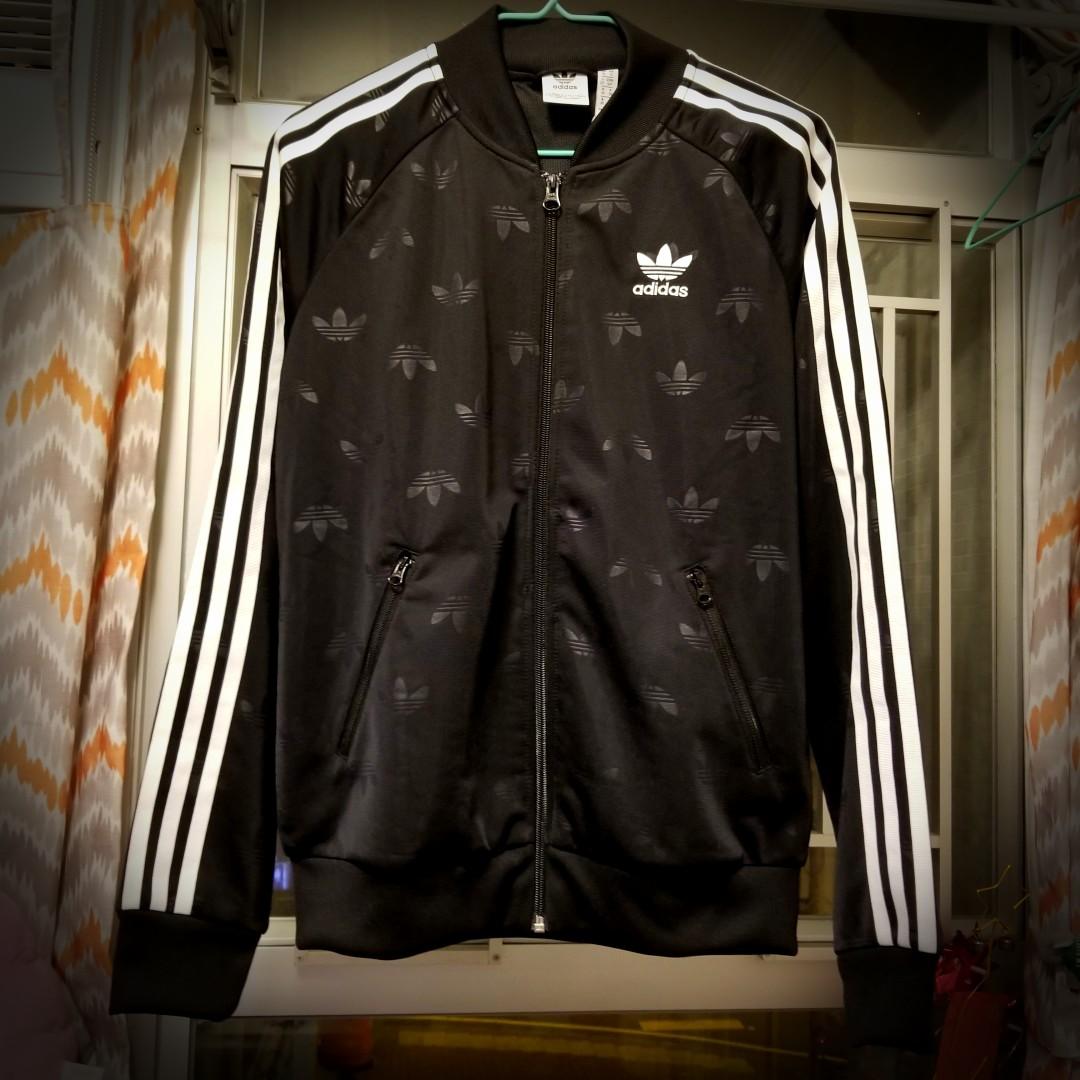 全新🆕️女裝黑色三葉暗花外套🧥Adidas Originals Three Stripe Track