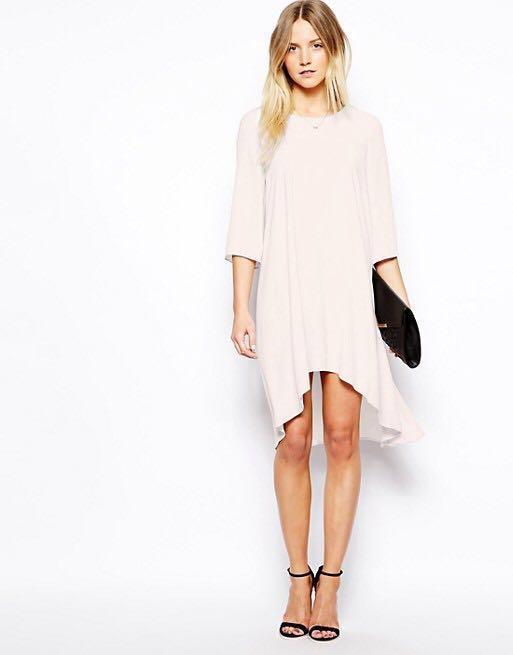 Asos Petite Swing Dress With Hi Lo Hem Nude Pink Women S