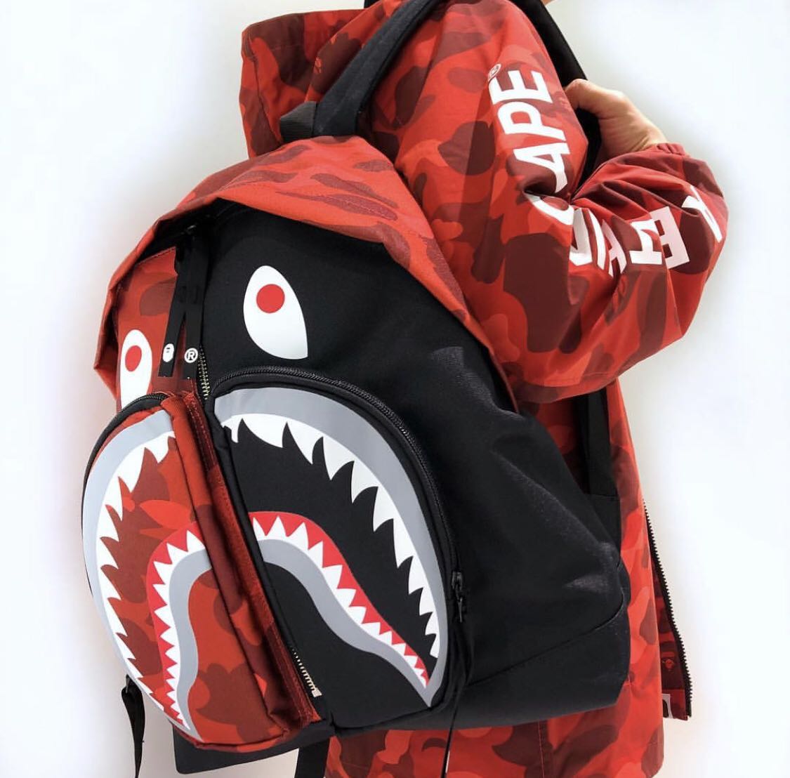 BAPE Color Camo Shark Day Backpack Red