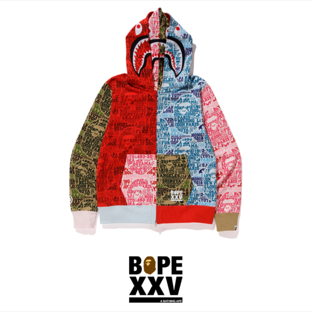 BAPE XXV Cities Camo Shark Full Zip Double Hoodie, Men's Fashion, Tops u0026  Sets, Hoodies on Carousell