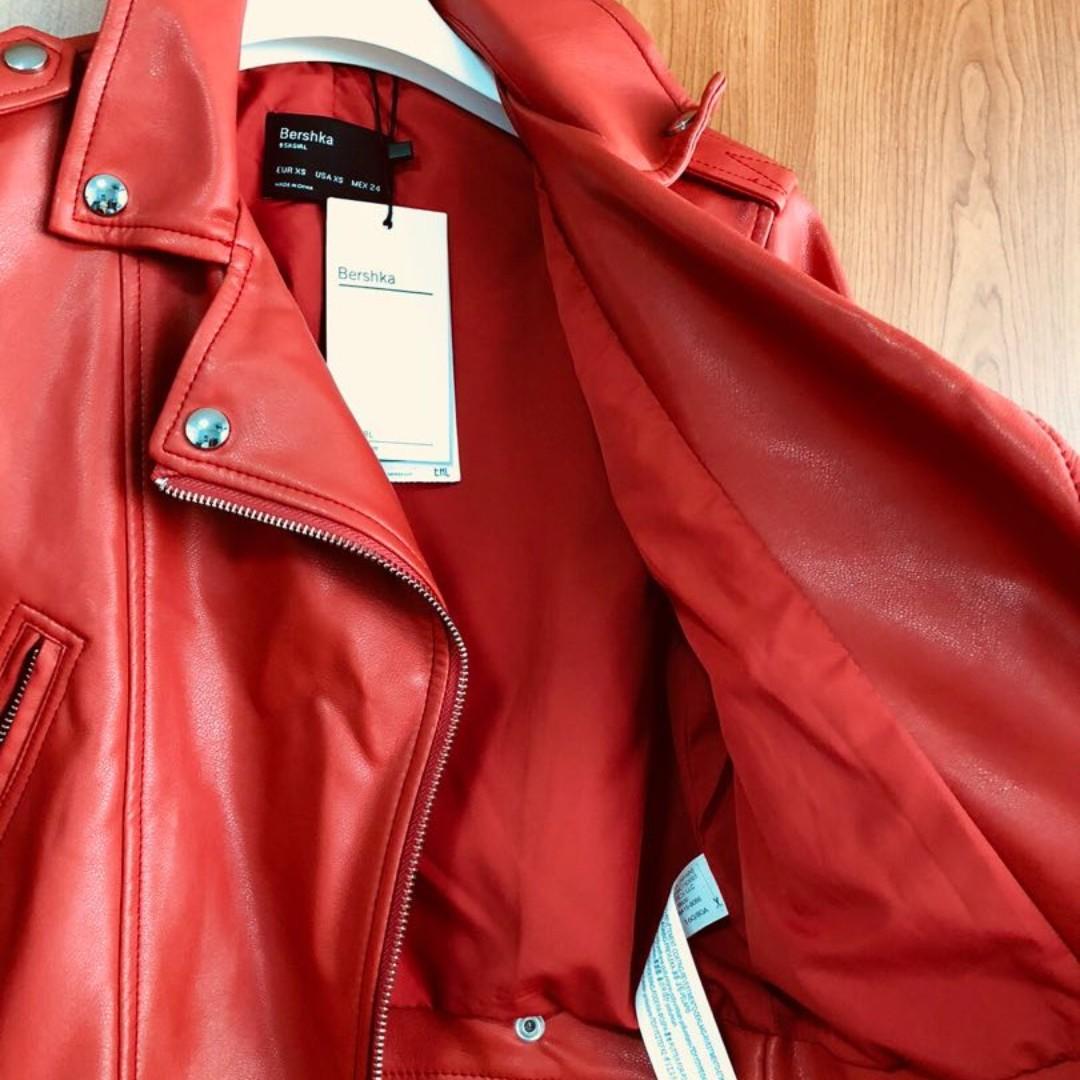 Bershka red hotsell leather jacket