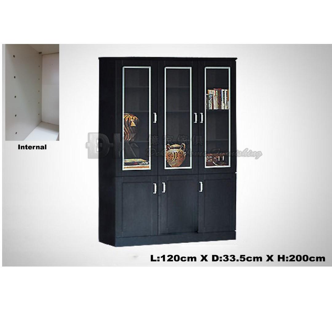 Dk6009 120cm 3 Doors Book Cabinet Walnut Furniture Shelves Drawers On Carousell
