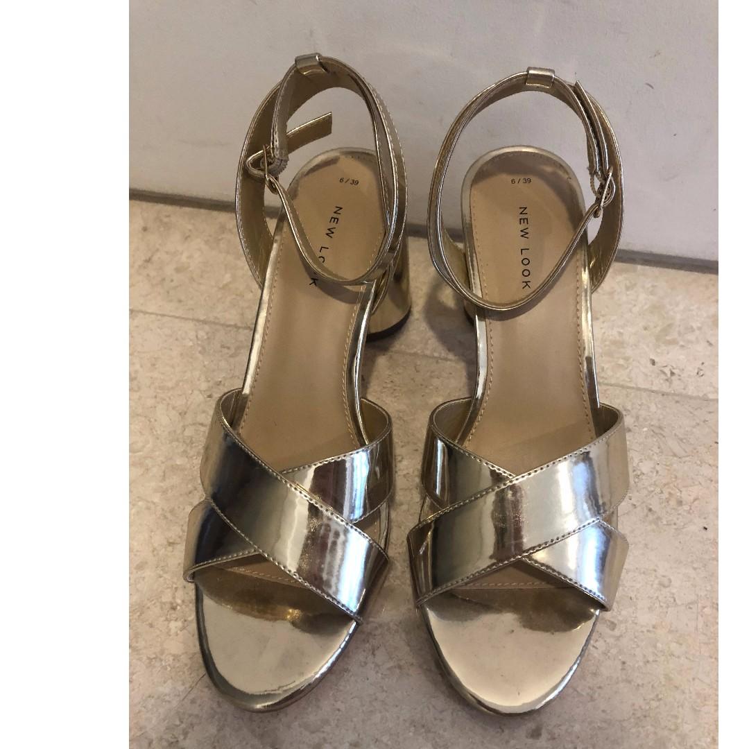 low block heel gold sandals
