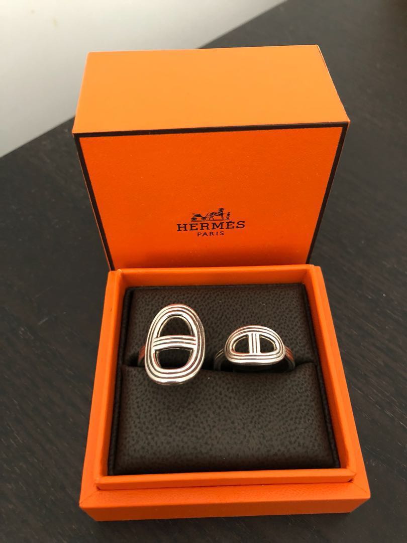 Hermes double silver ring, 名牌, 飾物及配件- Carousell