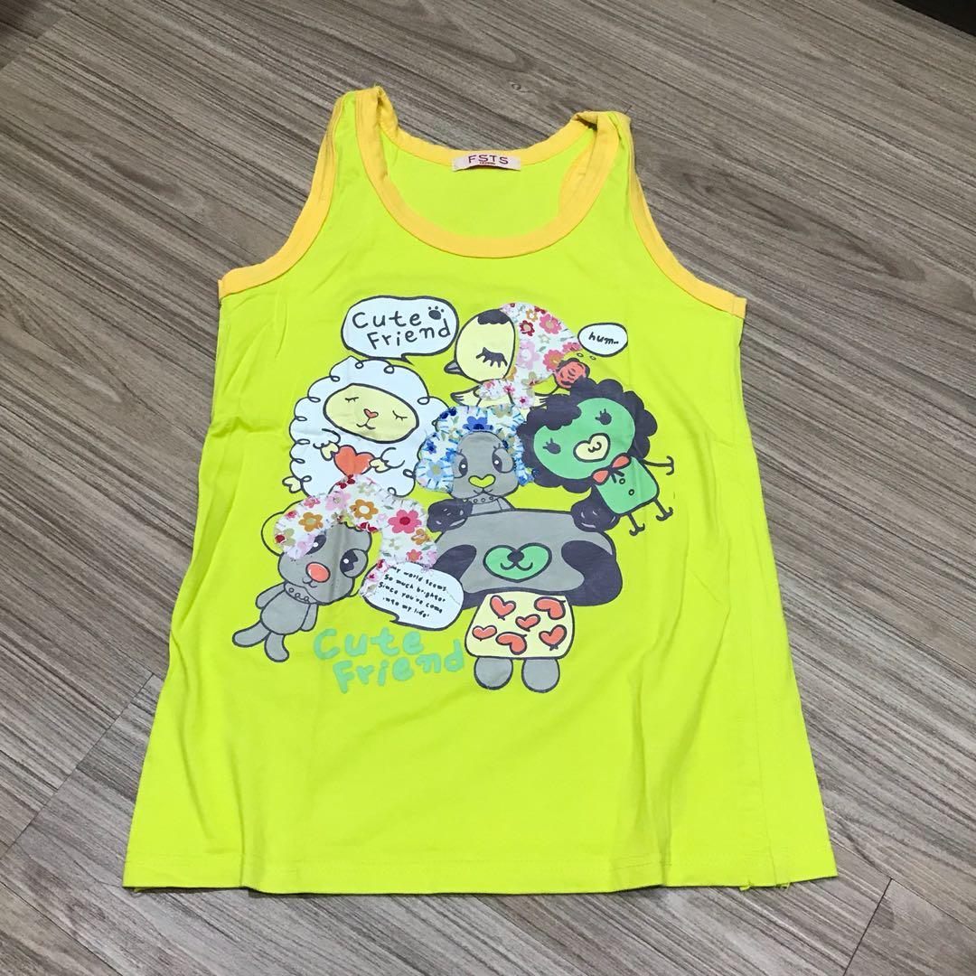 Kaos Tanpa Lengan Warna Kuning Gambar Kartun LD 80cm