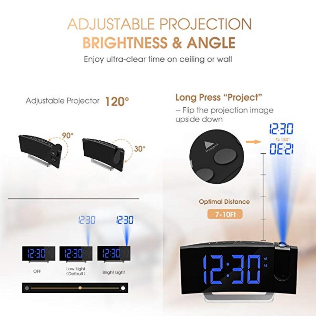 Mpow Projection Clock, FM Radio Alarm Clock, CurvedScreen Digital Alarm Clock, 5'' LED Display