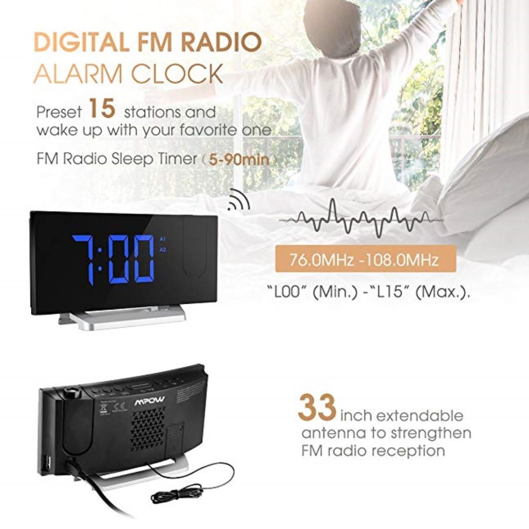 Mpow Projection Clock, FM Radio Alarm Clock, CurvedScreen Digital Alarm Clock, 5'' LED Display