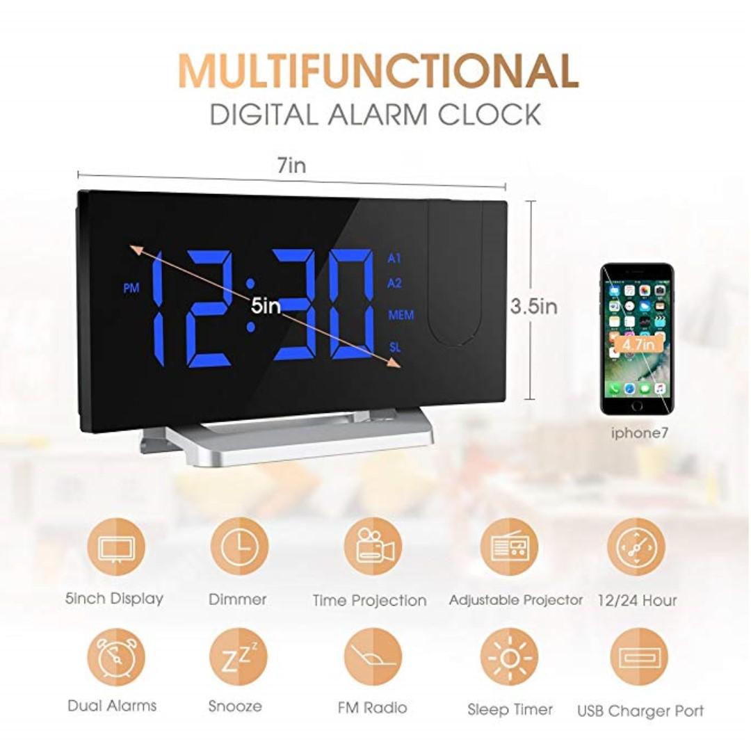 Mpow Projection Clock, FM Radio Alarm Clock, CurvedScreen Digital Alarm Clock, 5'' LED Display