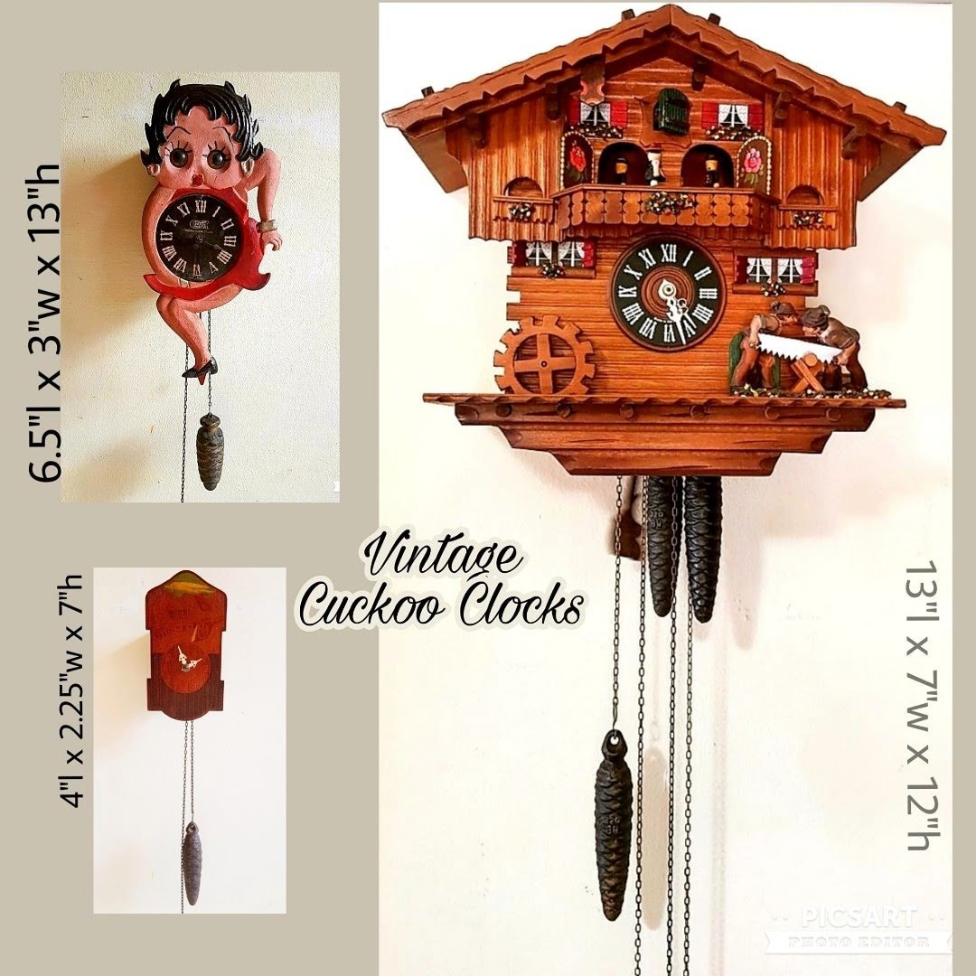 Rare & Beautiful Vintage Wooden Cuckoo Clocks 3 weight Country Cottage