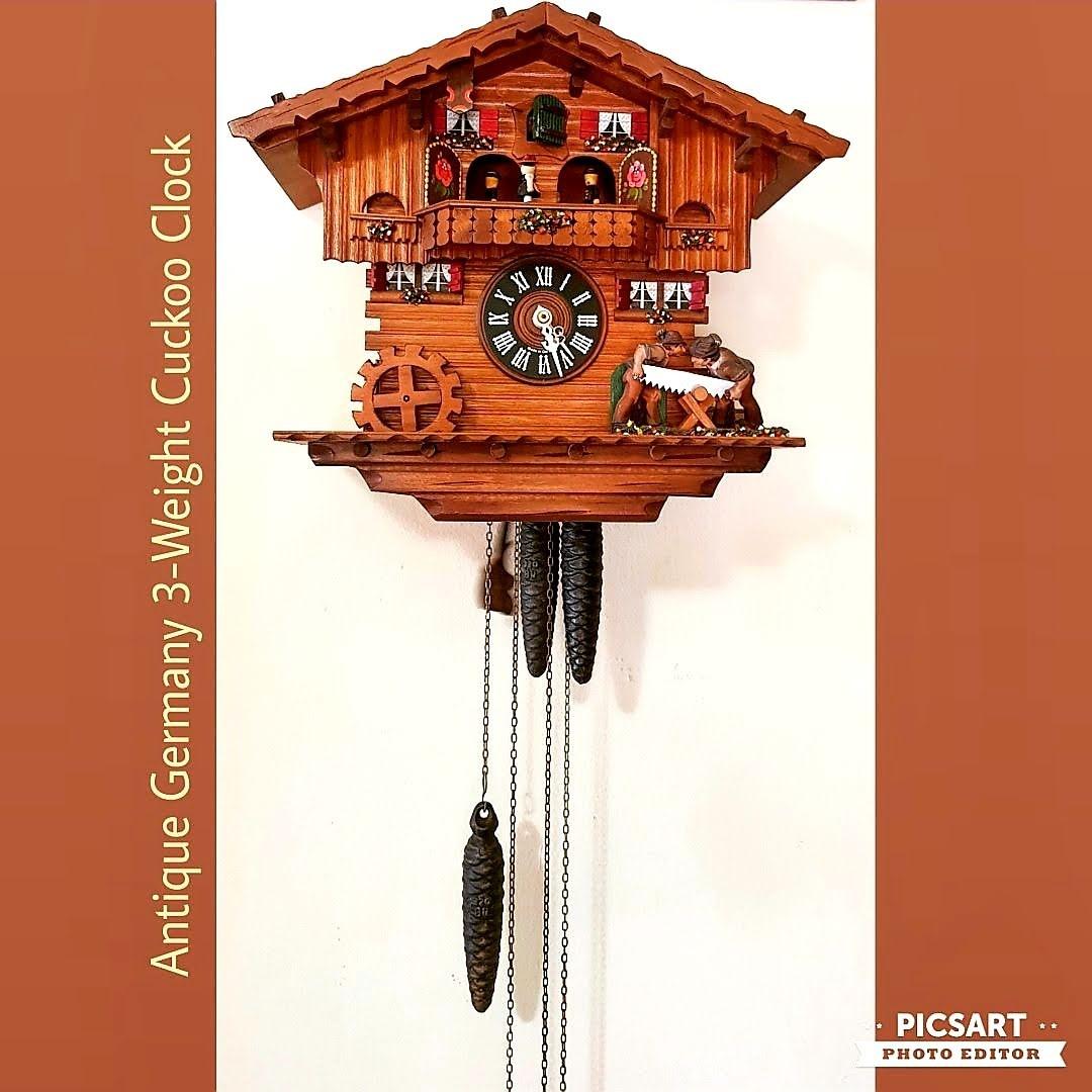 Rare & Beautiful Vintage Wooden Cuckoo Clocks 3 weight Country Cottage