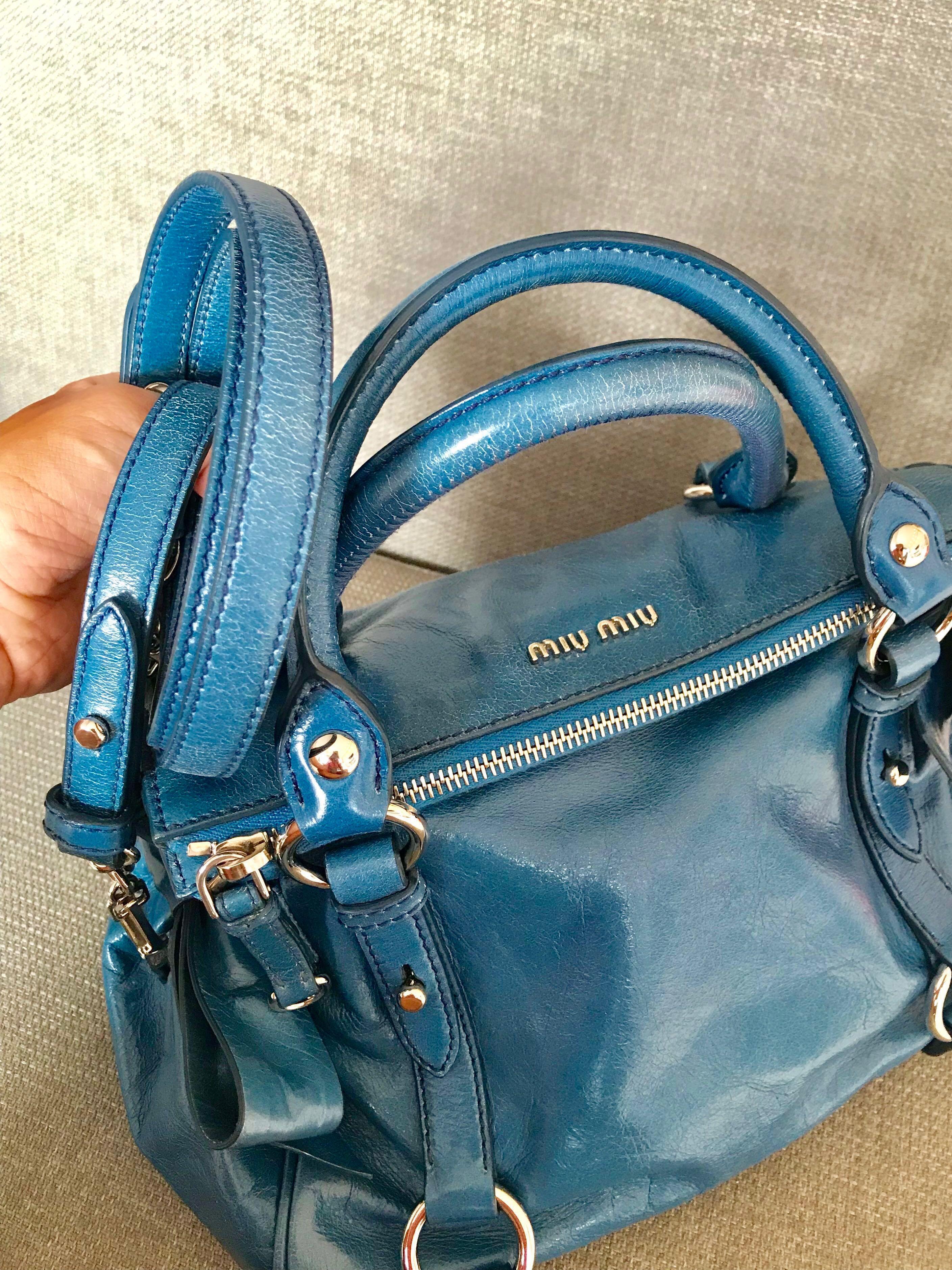 Miu Miu Blue Vitello Lux Bow Small Handbag ○ Labellov ○ Buy and