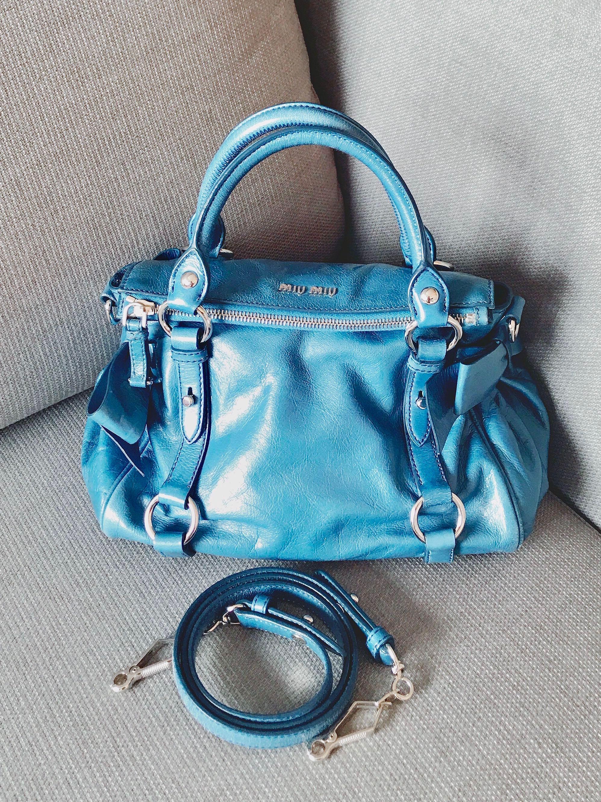 REDUCED! Authentic Miu Miu Vitello Lux Small Bow Bag in Oceano, Luxury, Bags  & Wallets on Carousell