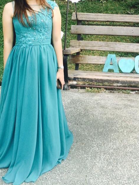 teal green gown