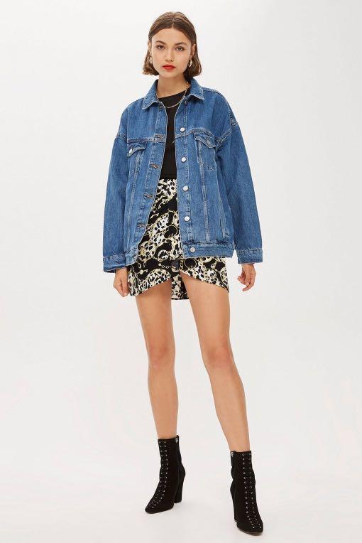 Topshop Petite Mid Wash Oversized Denim Jacket UK6 Women s