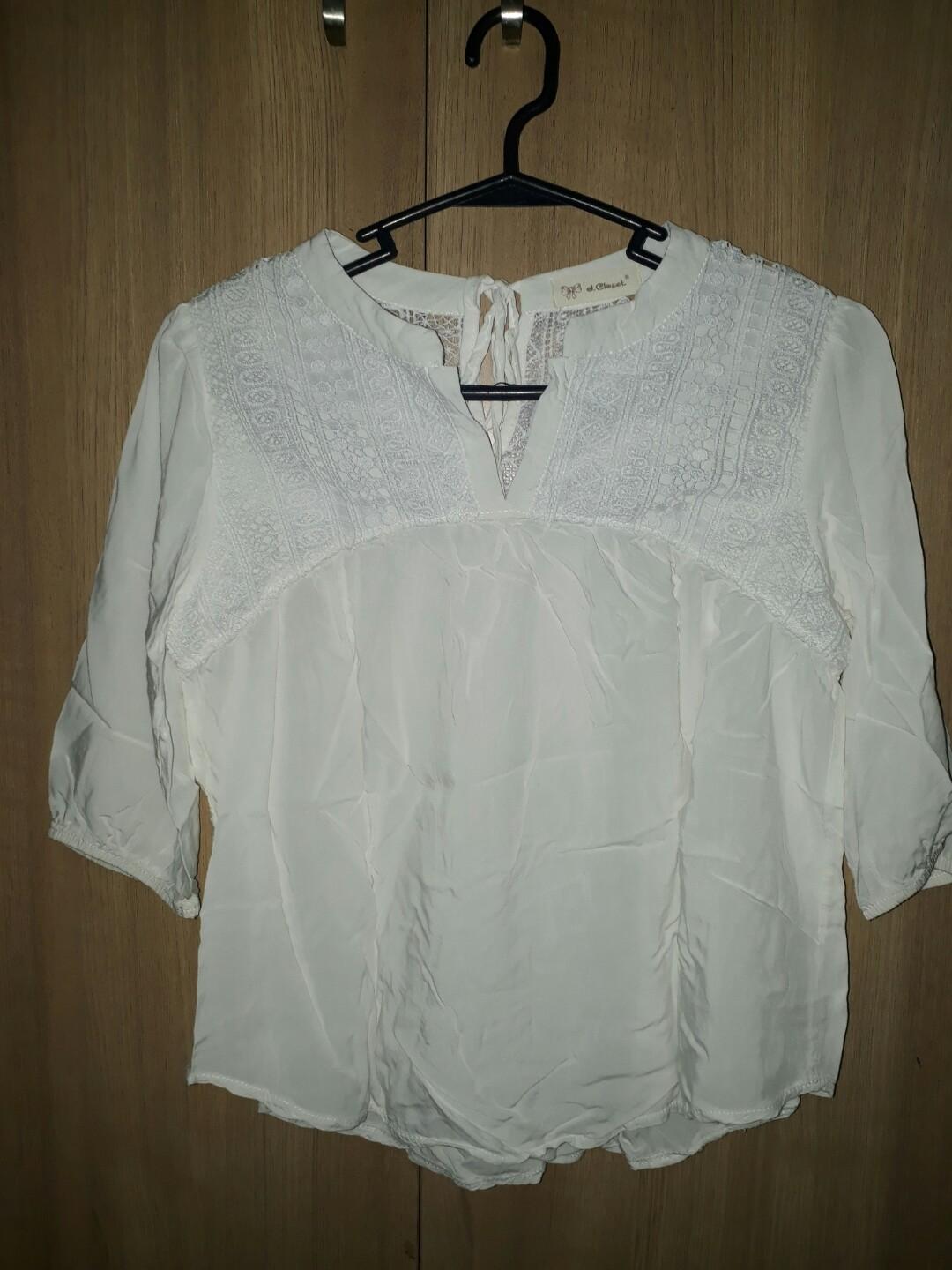 White 3/4 blouse, Women's Fashion, Tops, Blouses on Carousell