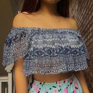 blue off the shoulder top