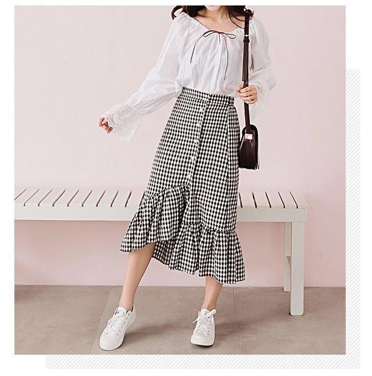 checkered skirt midi