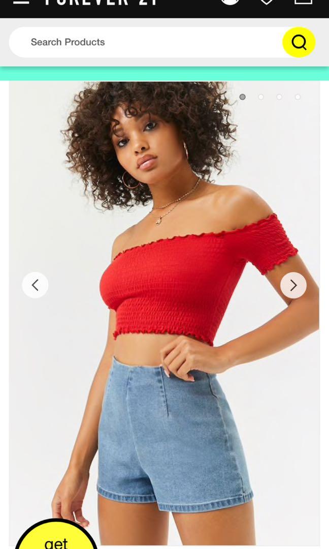 Forever 21 Off shoulder smocked crop top red Bardot Women s
