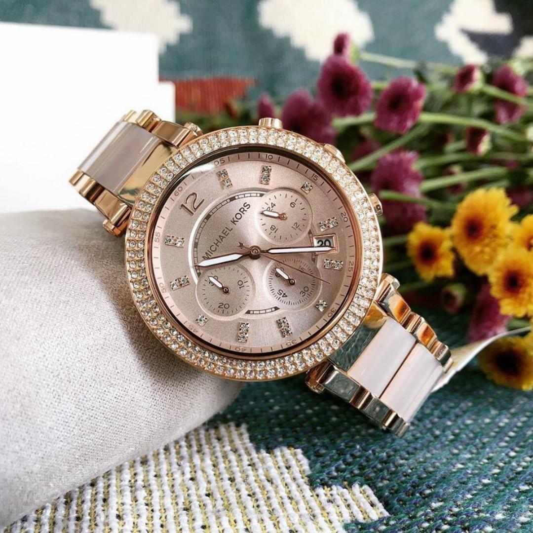 Michael kors parker sale blush dial ladies watch
