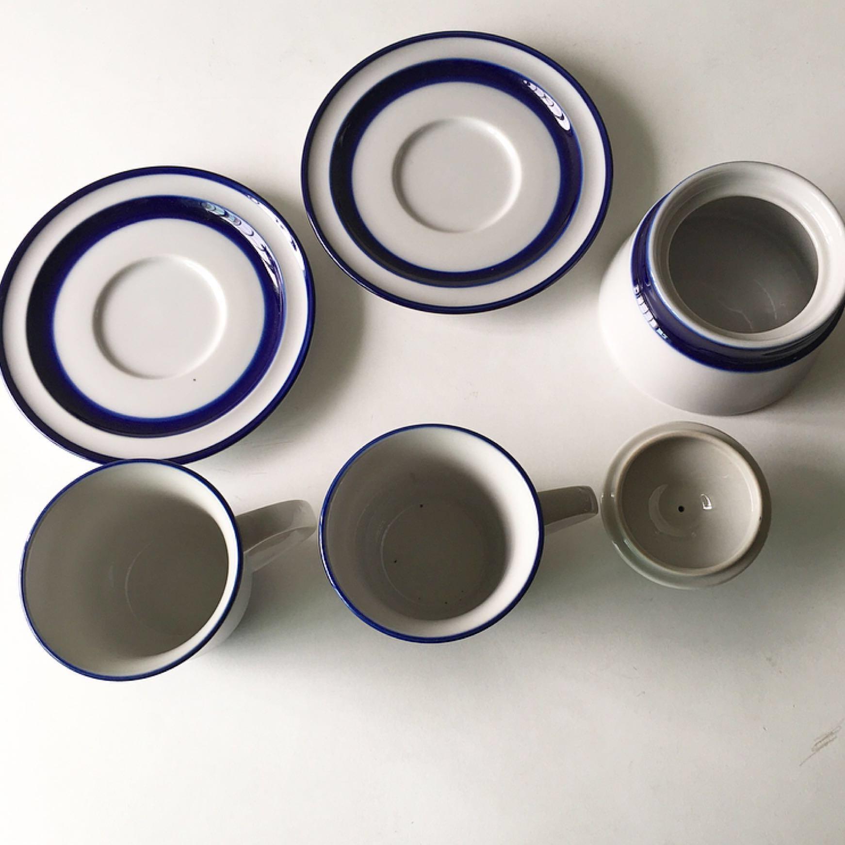 Noritake Japan Stoneware Cobalt Blue Stripe Tea Set, Furniture & Home