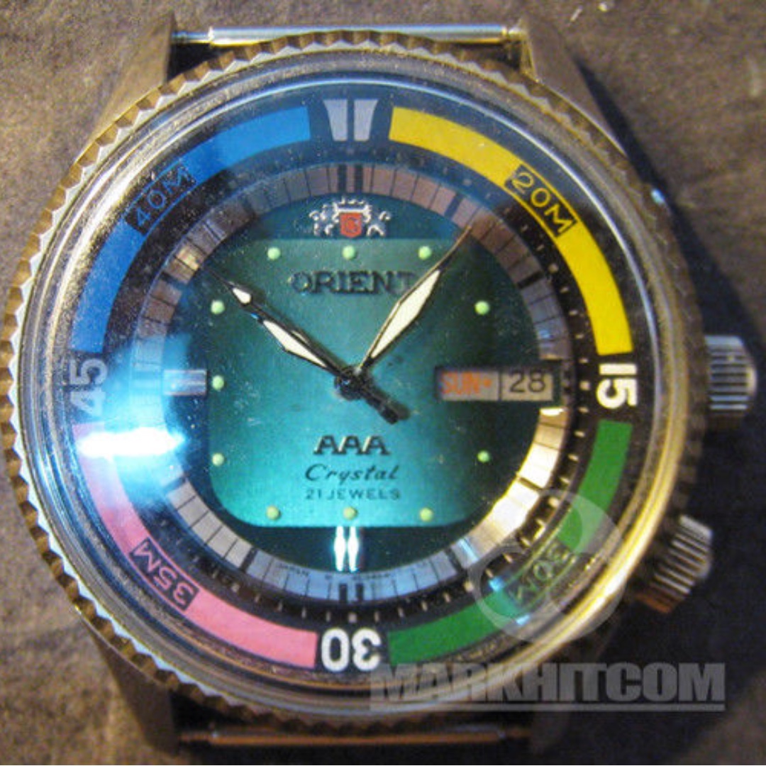 ORIENT AAA CRYSTAL super-compressor Diver WATCH Sword hand Green ...