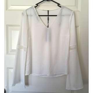Brand New Size 6 Myer Tokito White Bell Sleeve V-Neck Blouse Top BNWT