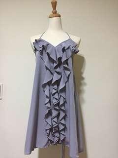 ZARA 藕紫色細綁帶洋裝
