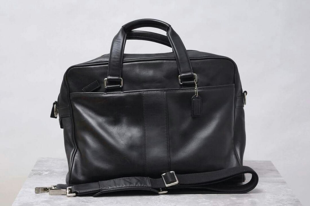 Coach Hudson F05745 Black Leather Business Briefcase Laptop Shoulder Bag  Flaw