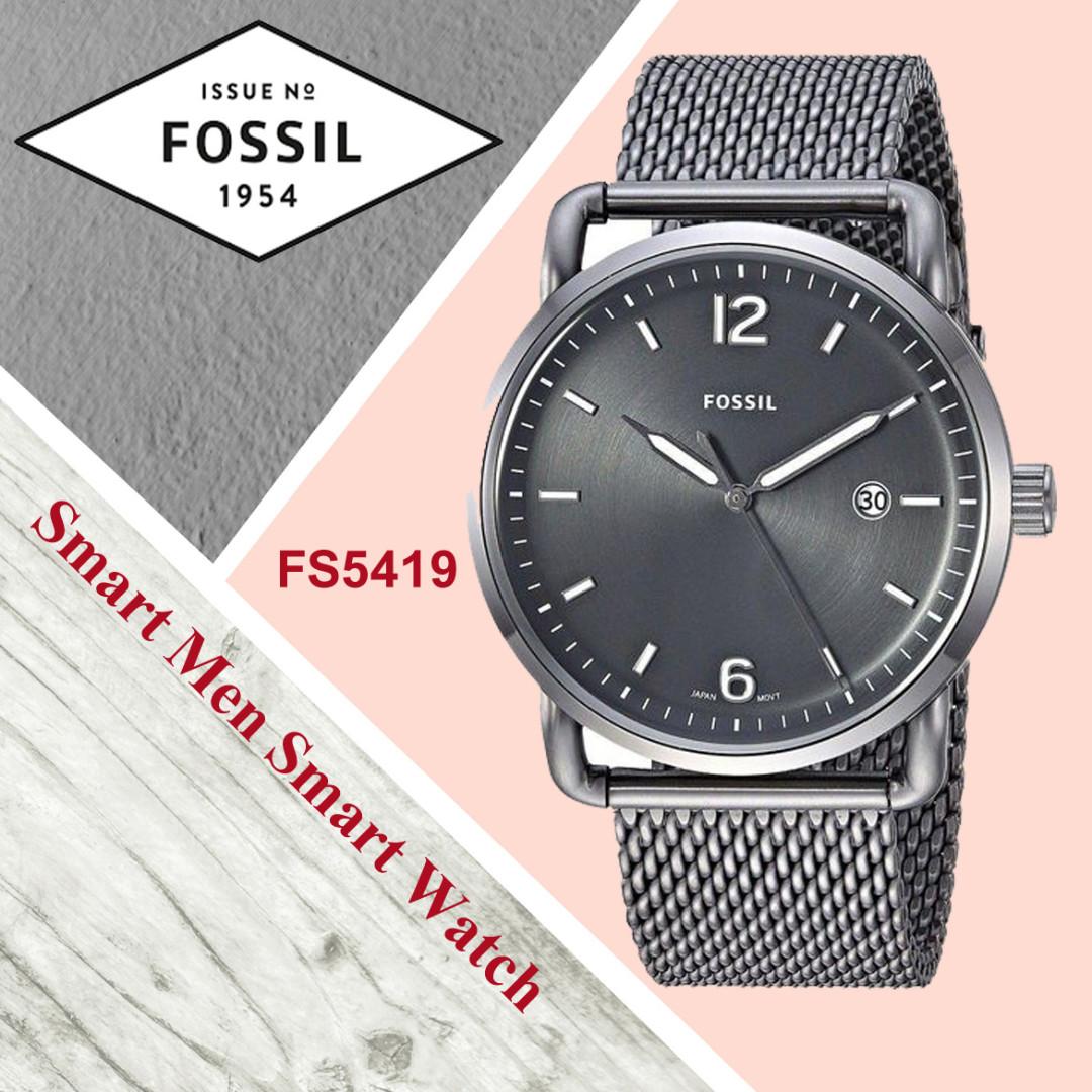 Fossil The Commuter Black Grey Stainless Steel Mesh Band Men Watch Fs5419 Men S Fashion Watches On Carousell