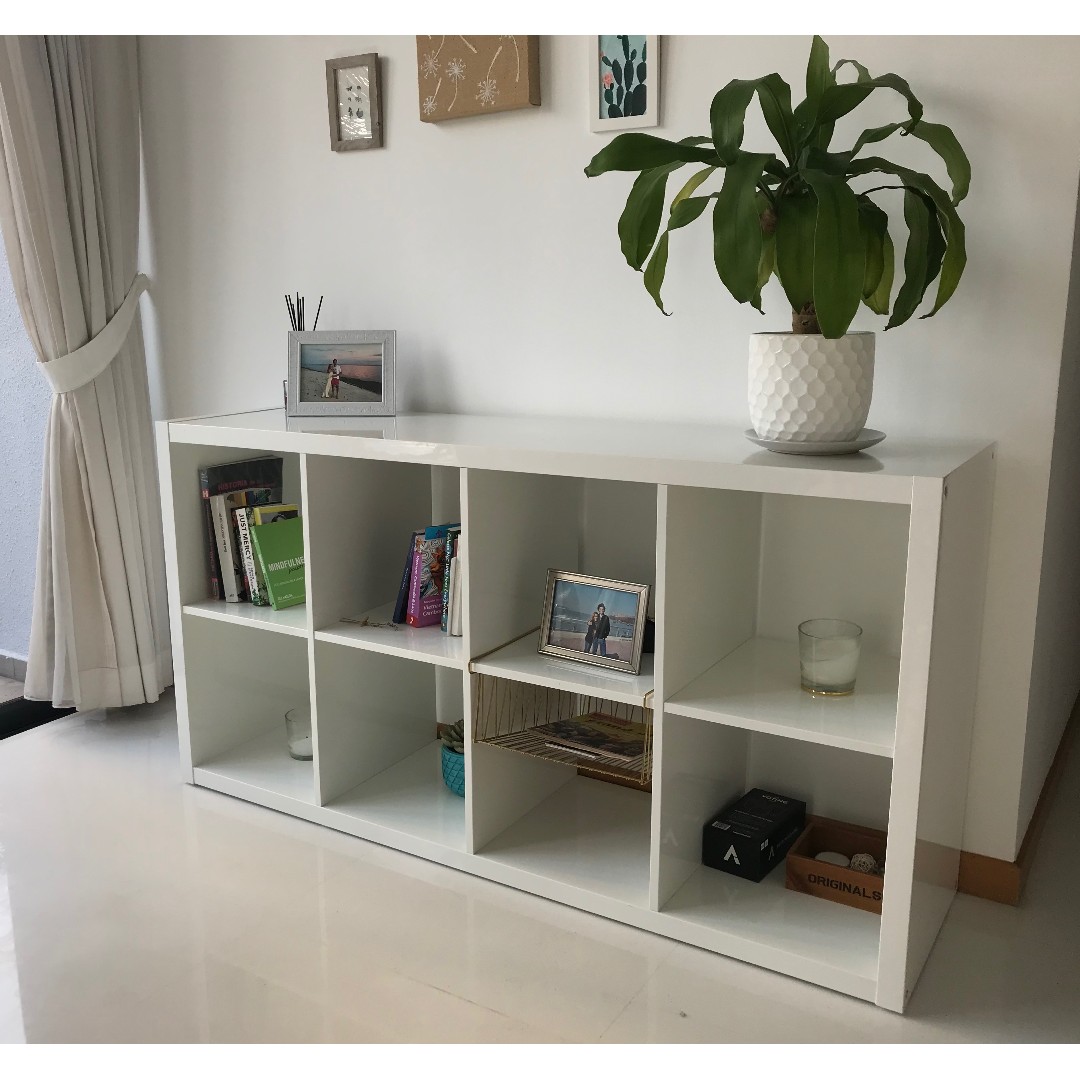 Ikea White Kallax Shelving Unit With Wire Basket Furniture Shelves Drawers On Carousell