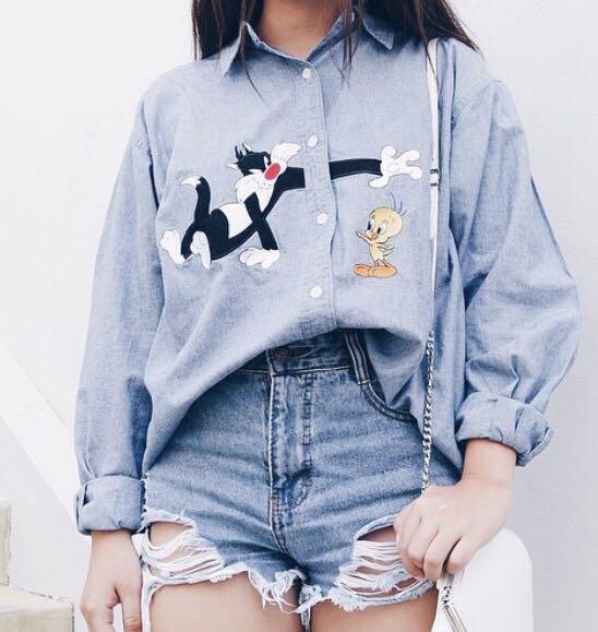 blue jean tunic shirt