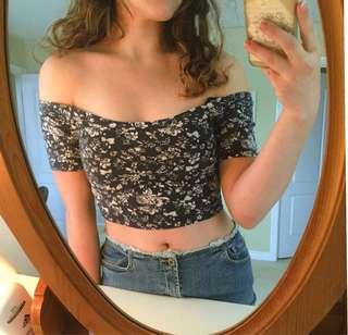 Brandy Melville Floral Grey Crop Top