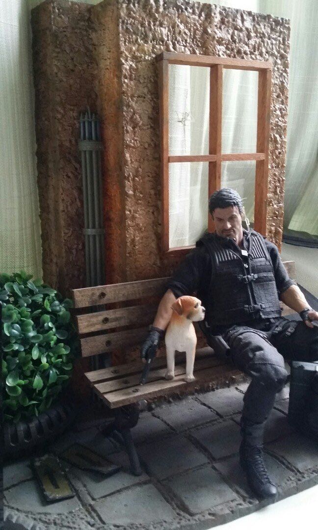 1 6 Wall Window Diorama With Bench Chair And Dog For Hot Toys