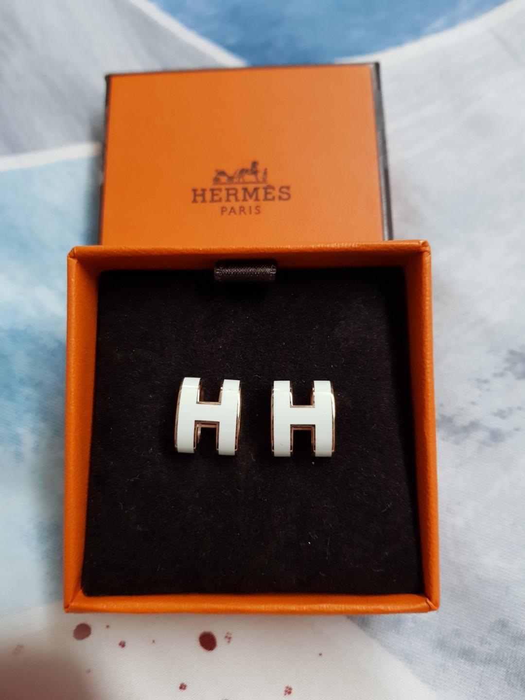 Hermes Earrings (white with rose gold 