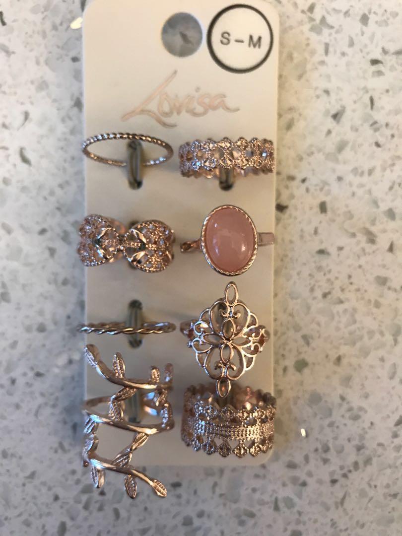 LOVISA 8pc LOT ROSE GOLD/CRYSTAL CELESTIAL RINGS S/M**RARE/NEW!**1 SET  LEFT!!!