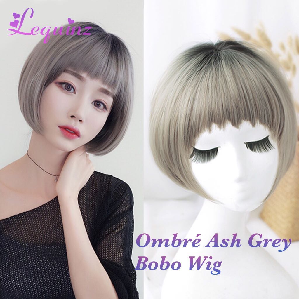 Ombré Black To Ash Grey Bobo Short Hair Wig Womens Fashion