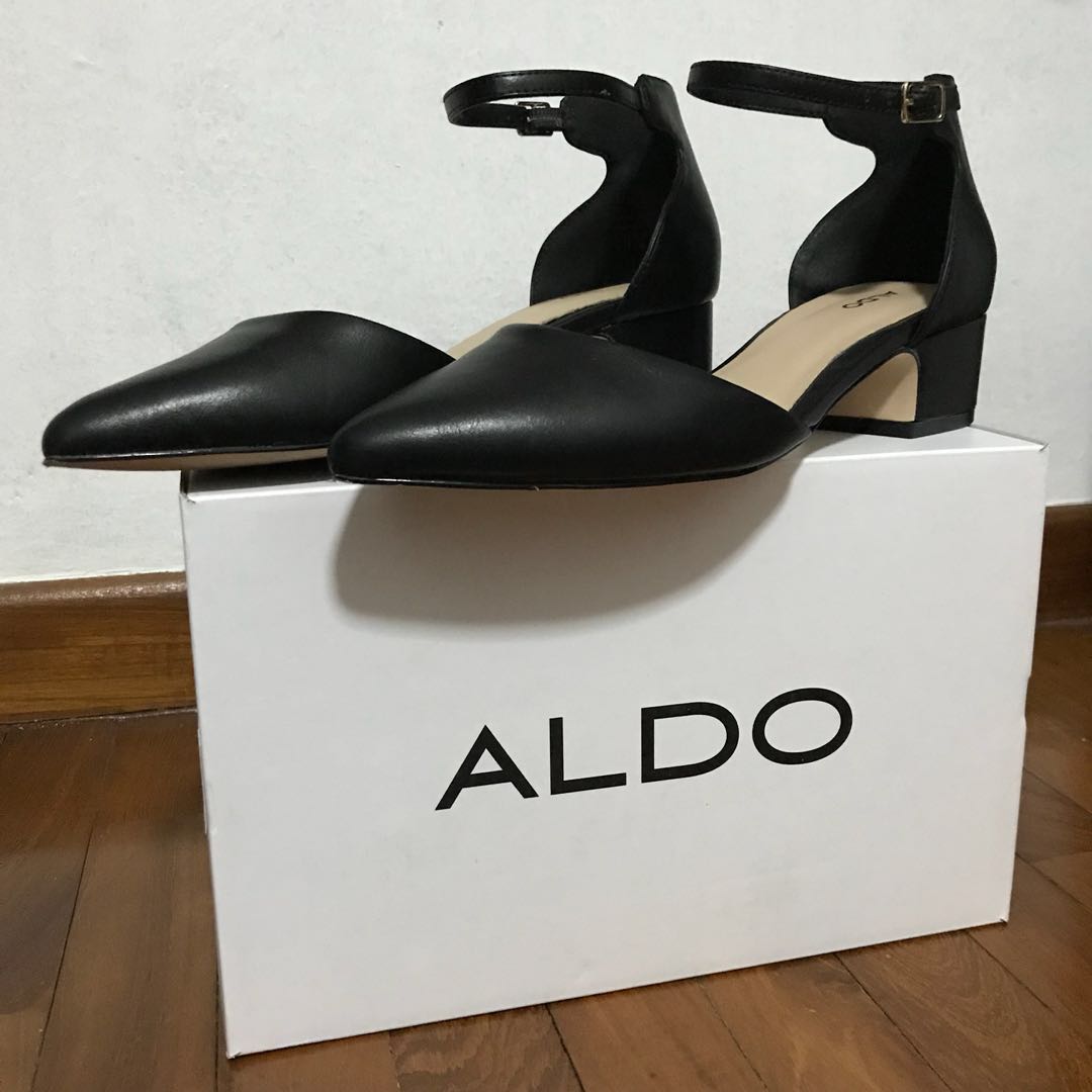 Aldo Zusien Low Heel Black Strap Shoes 