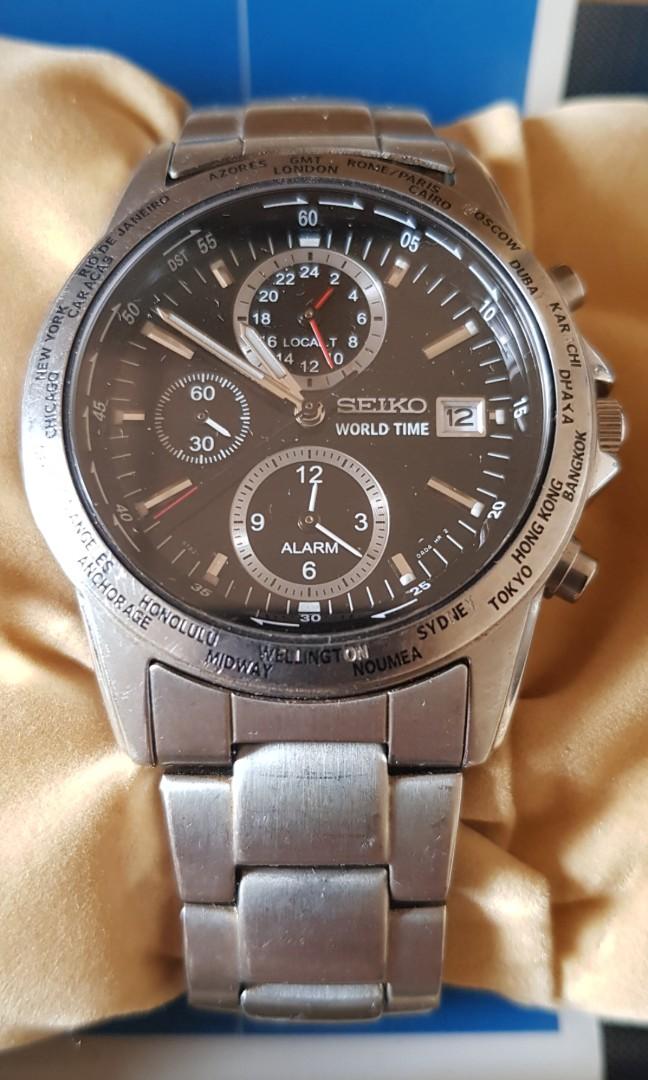 Seiko Alarm Chronograph World Time Watch, JDM, SPL049P1 SPL049 (Comes with  box, manual), Luxury, Watches on Carousell