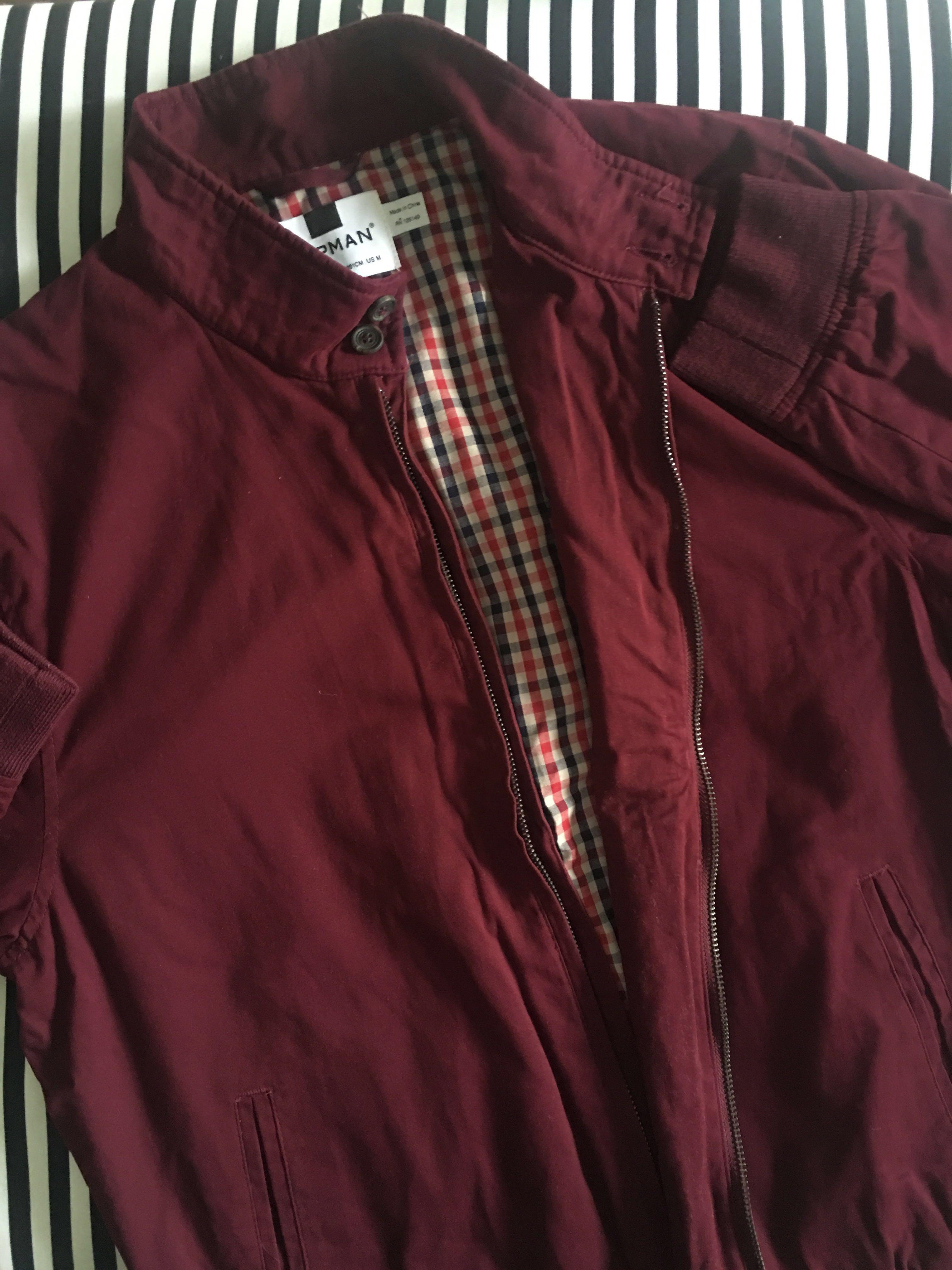 TOPMAN burgundy harrington jacket, Men's Fashion, Coats, Jackets and ...