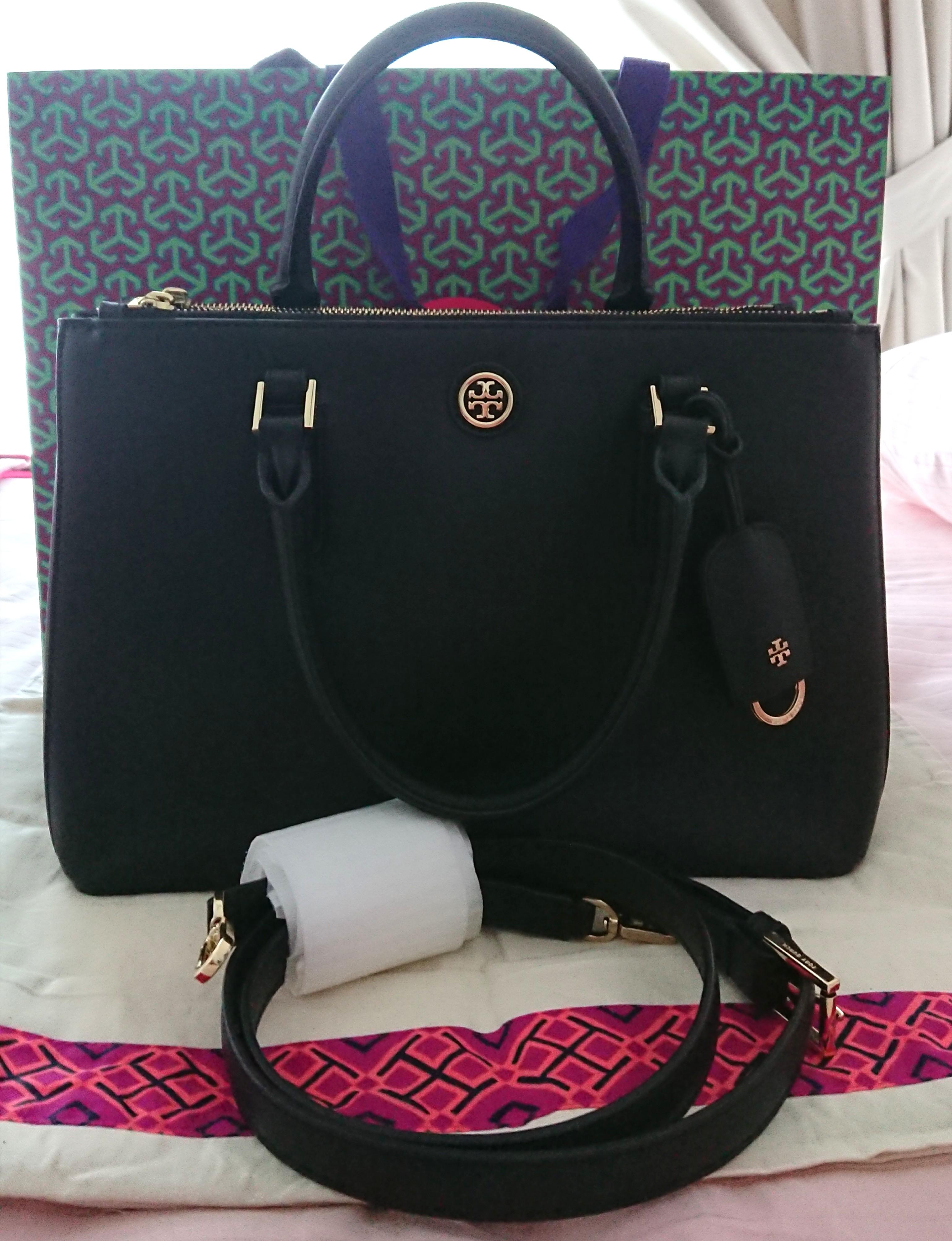 Tory Burch Black Saffiano Leather Robinson Double Zip Tote Tory Burch