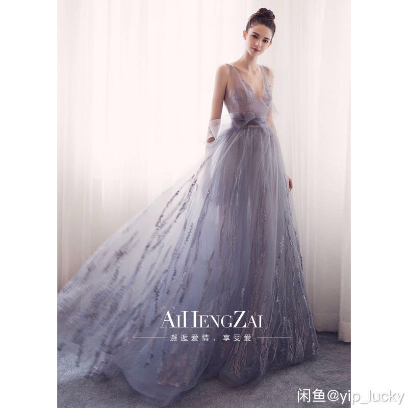 Wedding Dress Gown D D Party Prewedding Blue Purple Women S