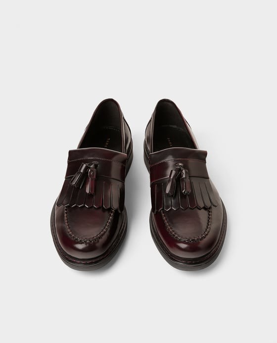 Zara Burgundy Leather Loafers, Men's 