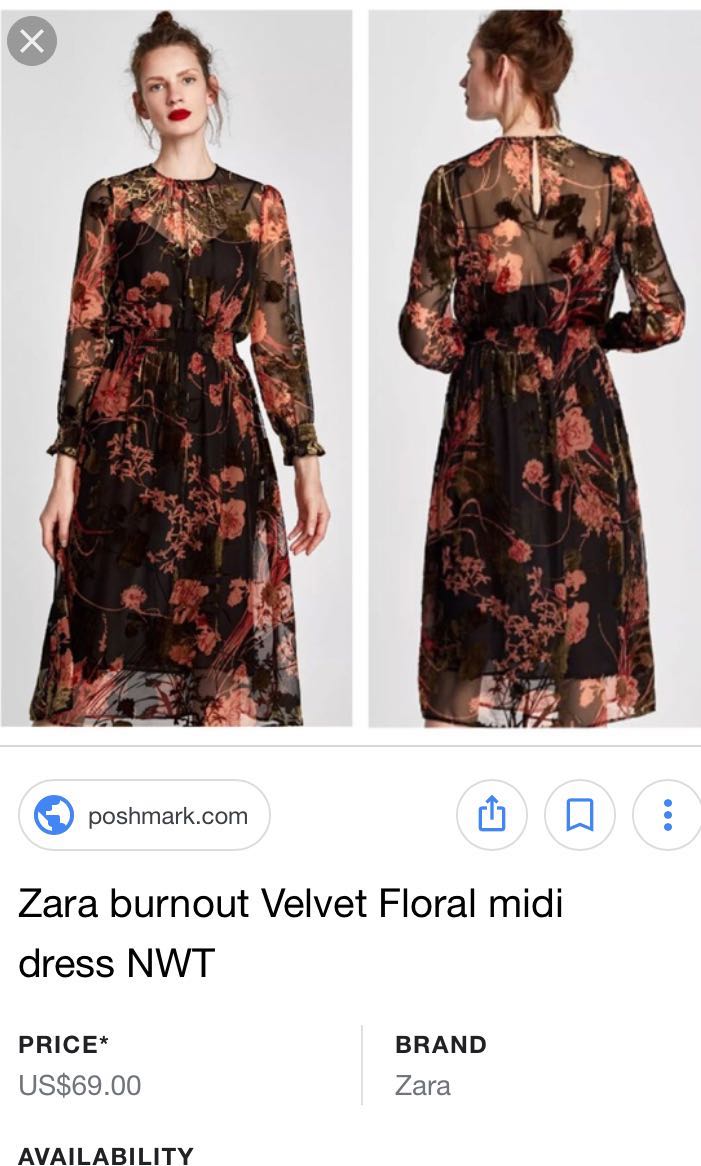 zara black floral midi dress