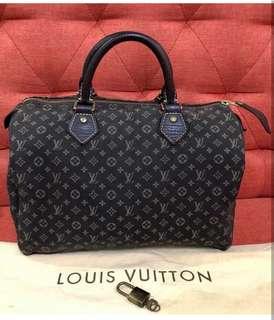 Auth Louis Vuitton Monogram Mini Lin Purple Speedy 30 2 way Hand Bag  1C090020n"