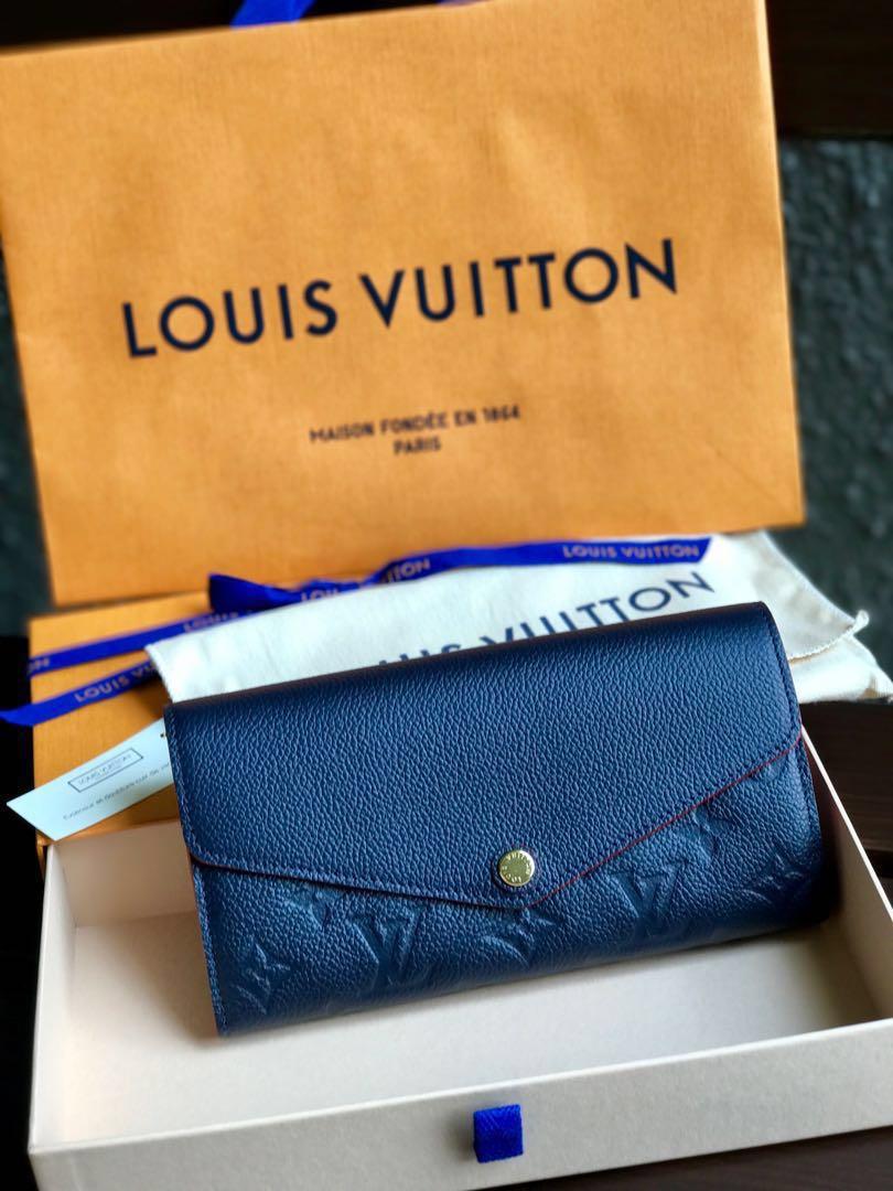 Louis Vuitton Navy Monogram Mini Lin Sarah Long Wallet Portefeuille Tresor  862576