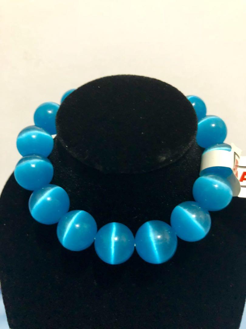 Blue Cat S Eye Gemstone Bracelet 12mm Women S Fashion Jewelry