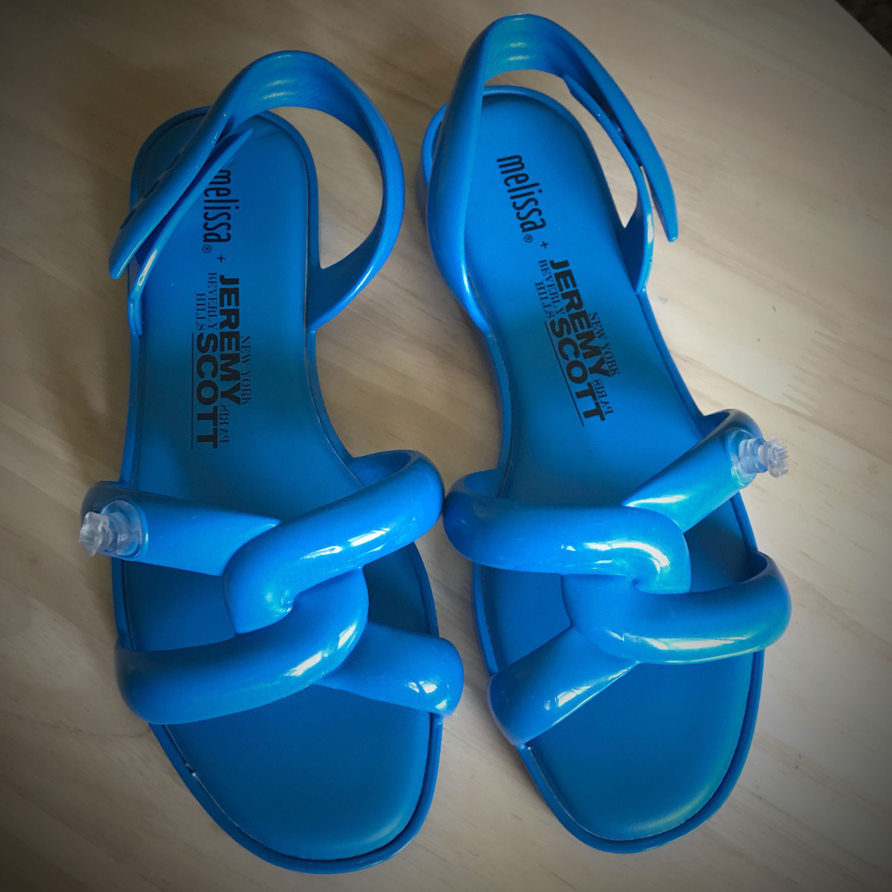 BNIB Melissa Jeremy Scott Tube Blue Flat Sandals Women s